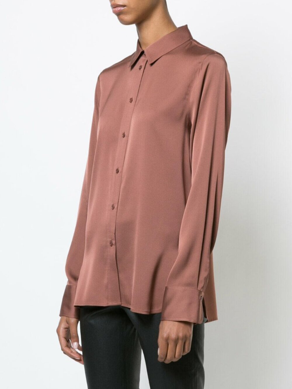 Vince Silk Front Button Henna Stretch Silk Blouse Size S